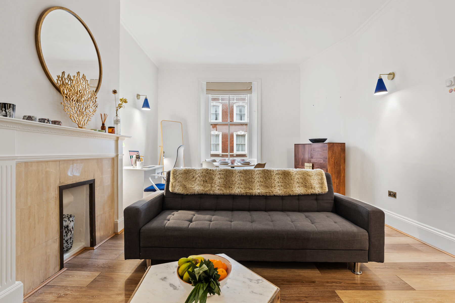 Living room staged for short stay guests